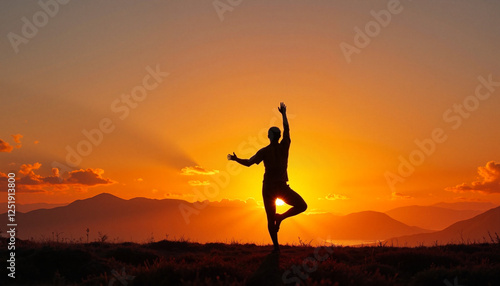 Wallpaper Mural Yogi performing sun salutation at dawn, harmony with nature Torontodigital.ca