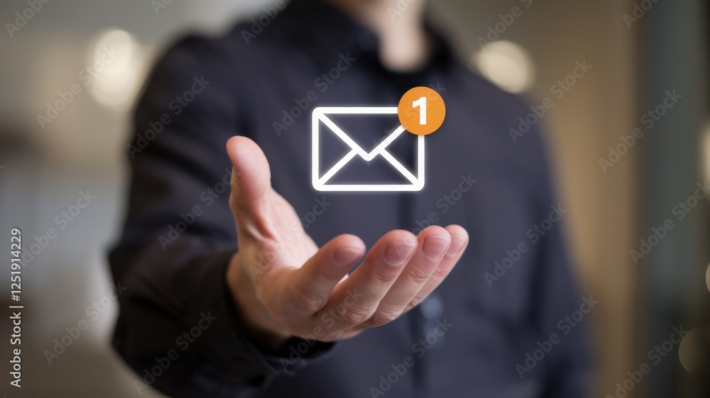 New Message Notification: A Hand Holding a Digital Email Icon New Message Notification: A Hand Holding a Digital Email Icon