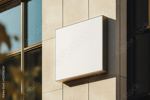 Square light box empty display on beige concrete wall outdoors, mock up