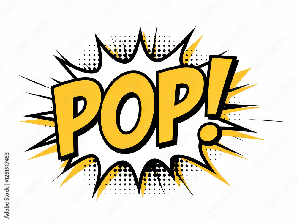 Bold comic style text saying POP! with dynamic burst effect Bold comic style text saying POP! with dynamic burst effect