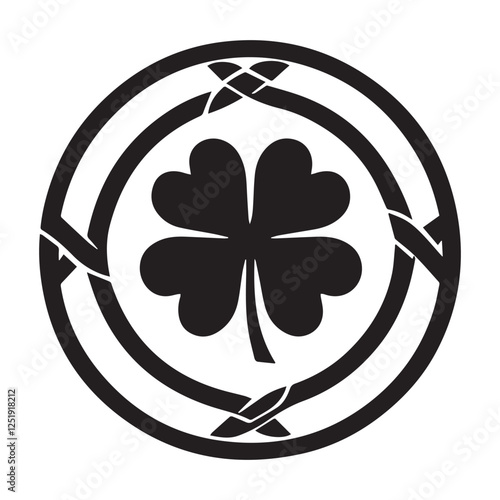 A simple, elegant design featuring a stylized shamrock enclosed within a circular Celtic knotwork pattern - Saint Patrick’s Day 17 March