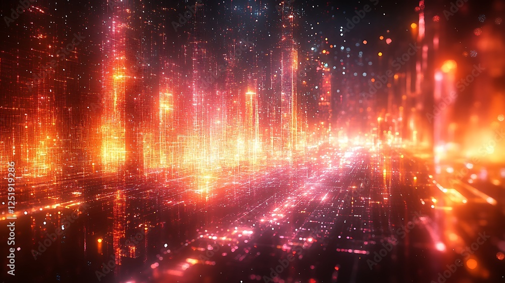 Fototapeta premium Digital complexity represented as layered luminous grids in high resolution detail