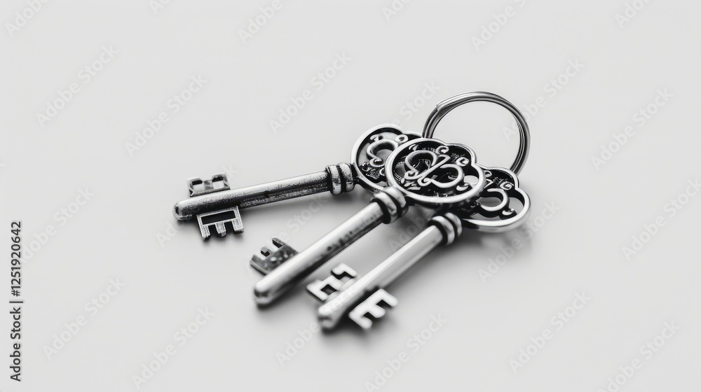Three silver keys on a keychain
