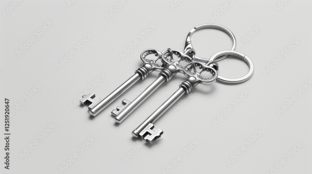 Three silver keys on a keychain