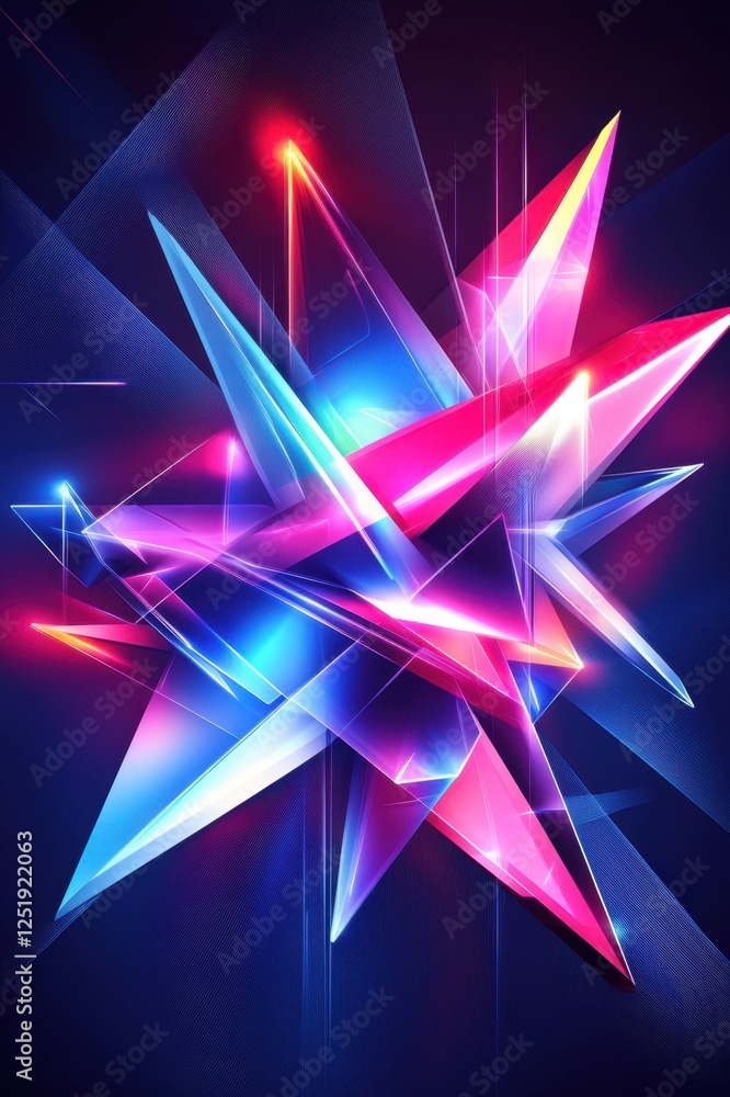 Abstract geometric shapes with vibrant neon colors and glowing effects Abstract geometric shapes with vibrant neon colors and glowing effects