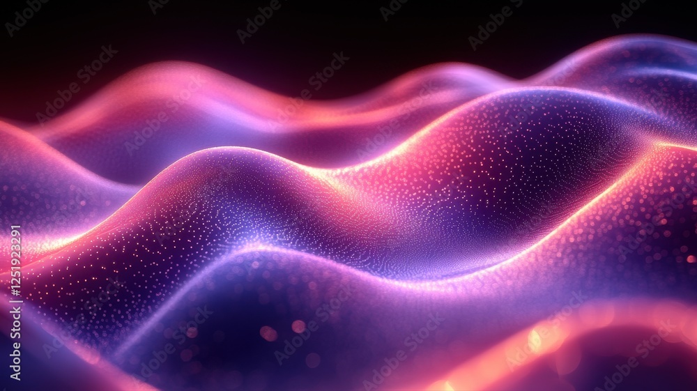 Fototapeta premium Abstract Wavy Surface with Colorful Lights and Sparkling Particles