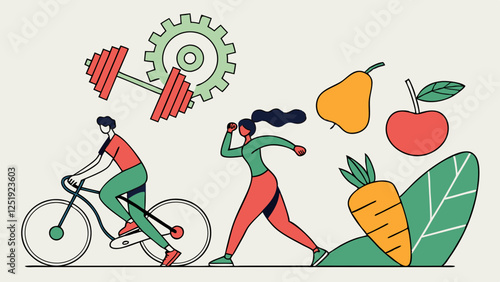 Illustration of Healthy Lifestyle with Exercise and Nutrition
