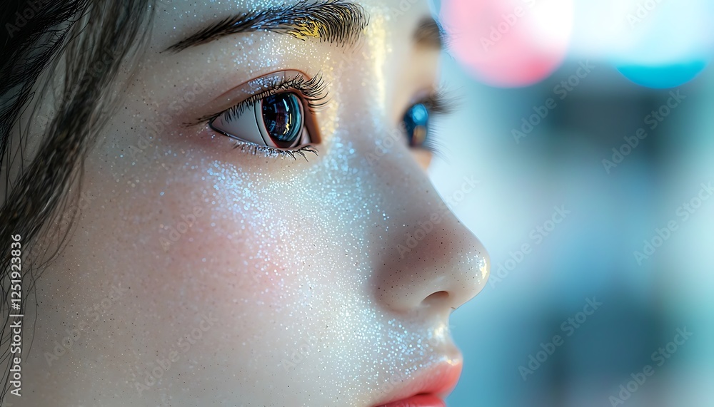 Fototapeta premium Humanoid robot face close-up, showcasing futuristic chatbot assistance, auto-conversation, and AI digital technology