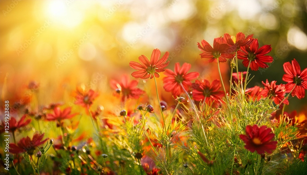 Red flowers on sunny green summer meadow, nature backgrounds, Coreopsis ,Tickseed in garden Red flowers on sunny green summer meadow, nature backgrounds, Coreopsis ,Tickseed in garden