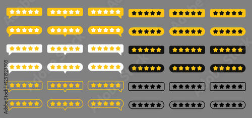 5 stars rating. Five stars customer product rating review flat icon. Customer feedback concept. Vector 5 stars rating review. Quality shape design.