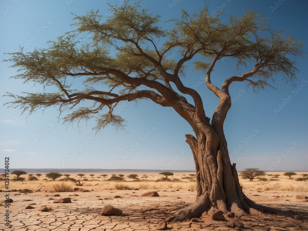 Single Tree on a Dry African Savanna Under a Clear Blue Sky. Single Tree on a Dry African Savanna Under a Clear Blue Sky.