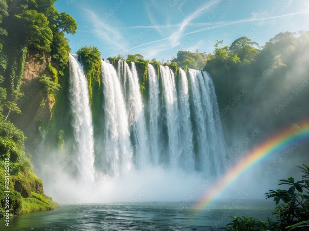 Obraz premium Serene waterfall scene with vibrant nature.