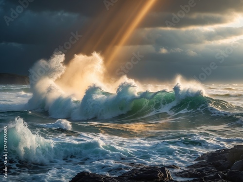 Obraz na płótnie Tumultuous ocean scene with dramatic light.