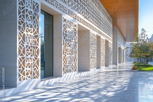 Geometric Shadows of a Modern Building Creating Intricate Patterns on the Ground Underneath the Sunlight