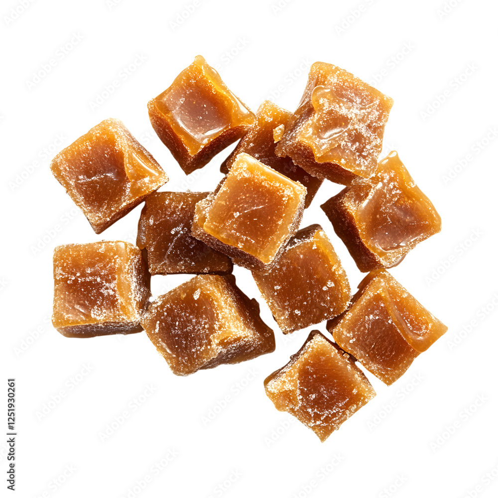 Burnt Sugar Caramel Bites Pile Isolated on Transparent Background Burnt Sugar Caramel Bites Pile Isolated on Transparent Background