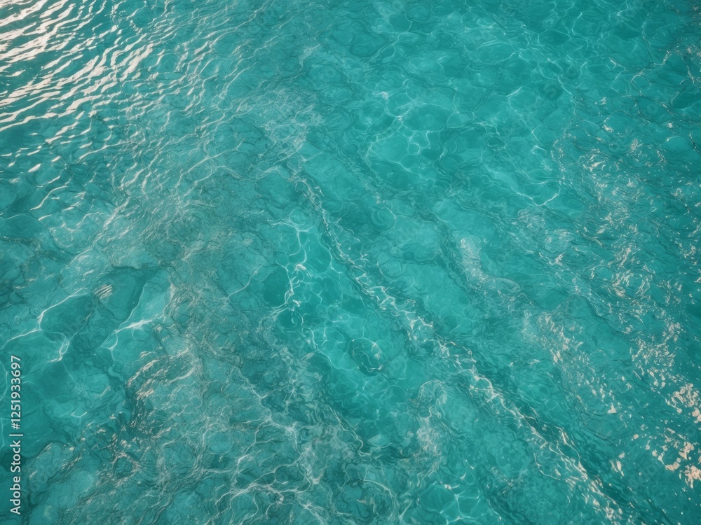 Aerial view of a turquoise water surface texture in a flat lay shot from a top down perspective in a close up.
