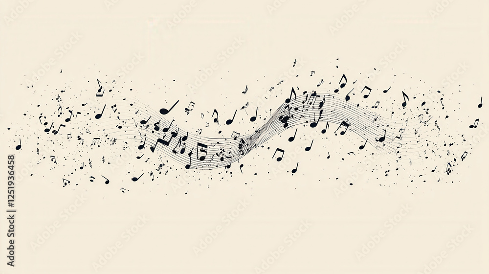 Obraz premium Dynamic wave of musical notes in a minimalist and elegant design creating visual rhythm