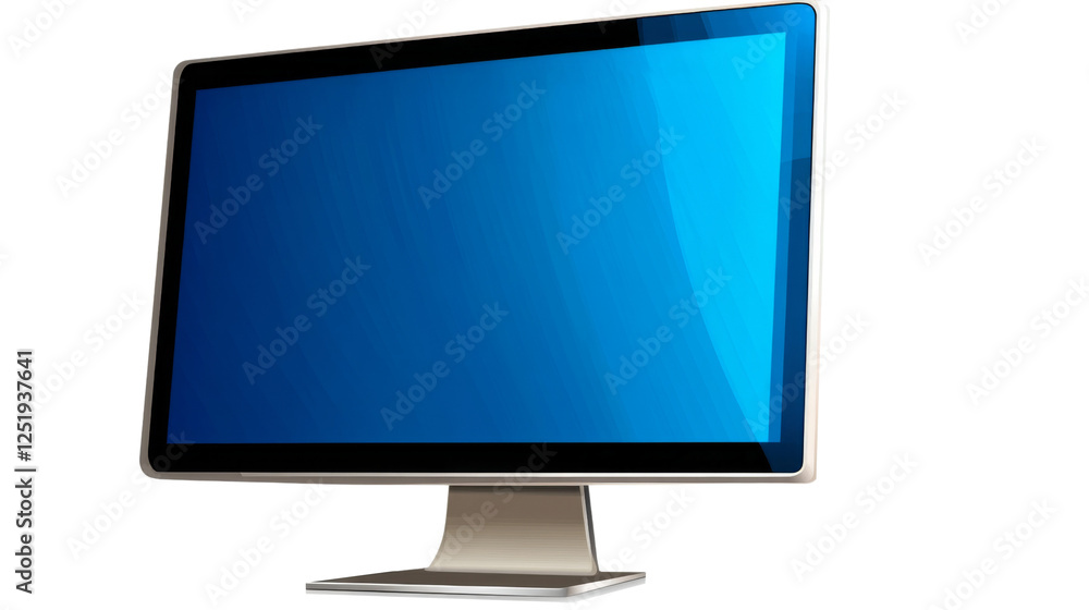 Modern computer monitor displaying vibrant blue screen on transparent background Modern computer monitor displaying vibrant blue screen on transparent background