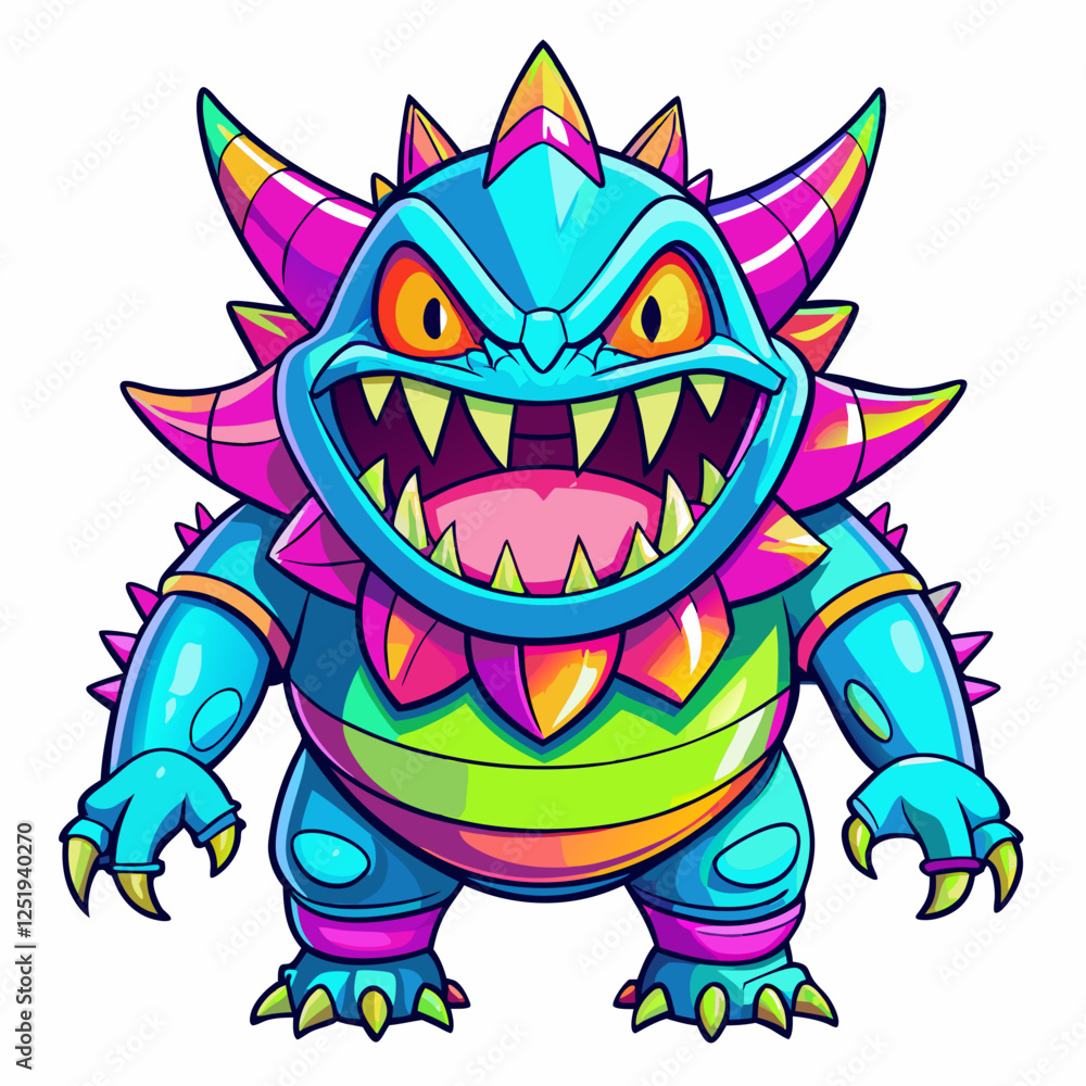 Fototapeta premium monster in neon colors isolated vector graphic on white background as print template