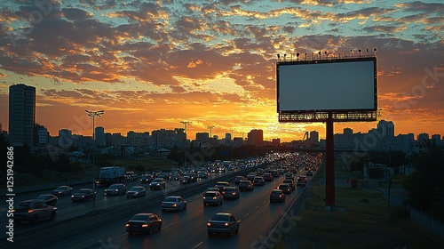 Obraz na płótnie Blank billboard sunset highway traffic city advertising w salonie
