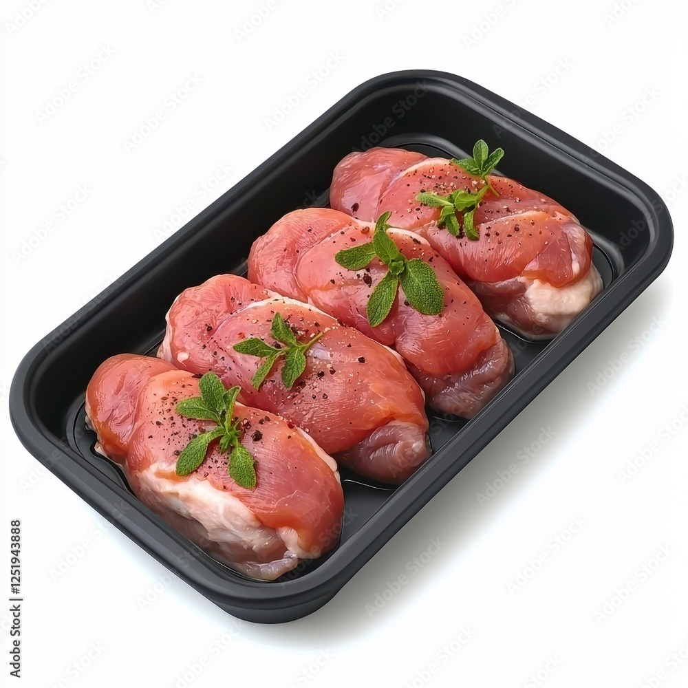 Fresh meat in a black container. Fresh meat cuts arranged in a black tray, garnished with mint leaves, showcasing a raw, appetizing presentation. Fresh meat in a black container. Fresh meat cuts arranged in a black tray, garnished with mint leaves, showcasing a raw, appetizing presentation.