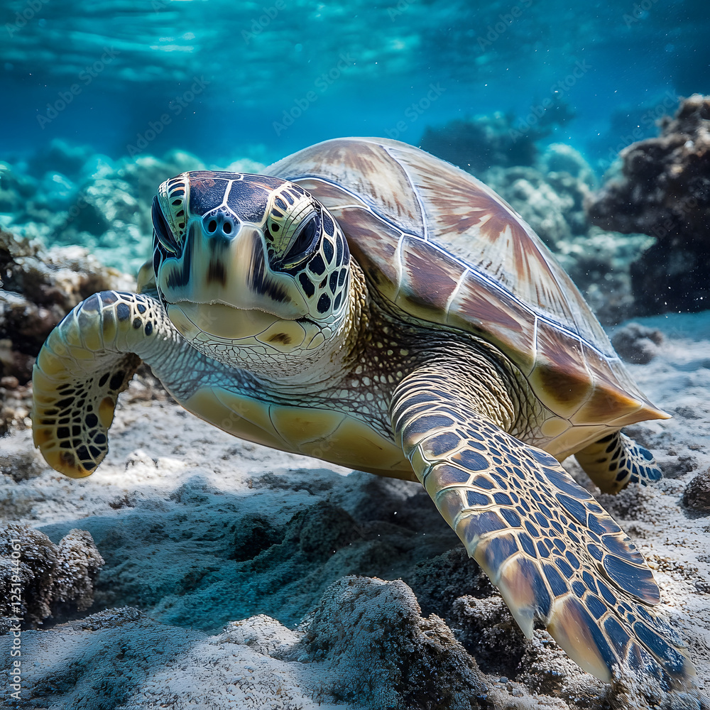 Obraz premium Amicable Turtle with a Big Shell on a Leisurely Walk