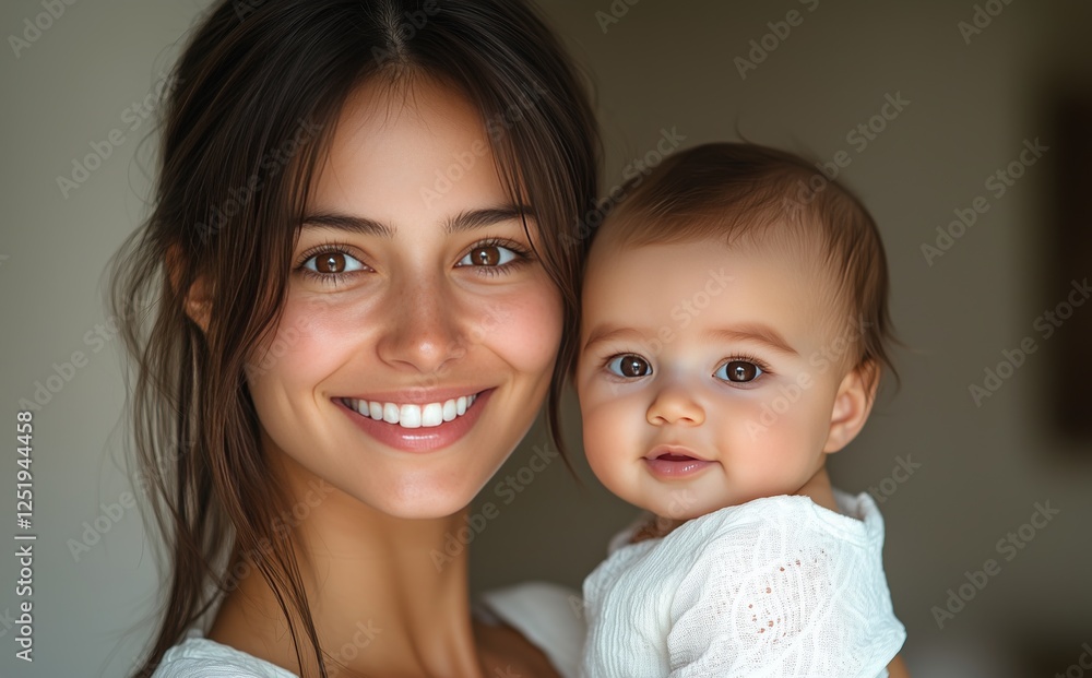 Joyful mother holds her smiling baby in a warm indoor setting on a sunny day Joyful mother holds her smiling baby in a warm indoor setting on a sunny day