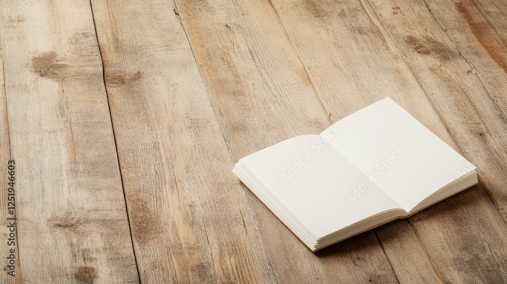 Fototapeta premium Open greeting card on rustic table with soft shadows and warm light, ideal for personal messages and creative expressions