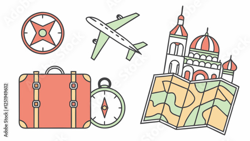 Travel Essentials and Destination Map with Airplane Iconography