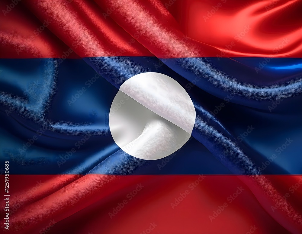 Vibrant Laos flag waving with luxurious satin texture - Patriotic and cultural symbol Vibrant Laos flag waving with luxurious satin texture - Patriotic and cultural symbol
