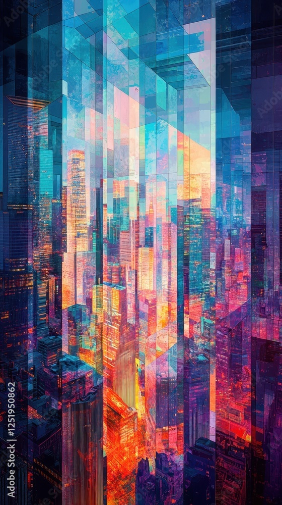 Naklejka premium Colorful cityscape is creatively depicted using rectangular geometrical shapes