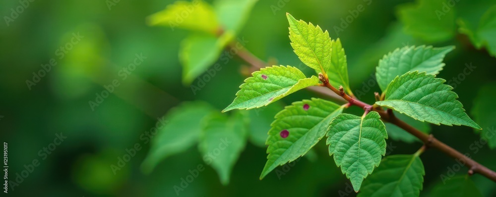 Delicate leaves with reddish-purple spots on a currant bush, currant leaves, plant Delicate leaves with reddish-purple spots on a currant bush, currant leaves, plant