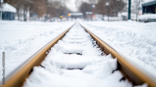 Wallpaper Mural Snow-covered railway tracks in winter, leading to distant view Torontodigital.ca