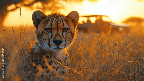 Cheetah Cub at Sunset in the African Savanna