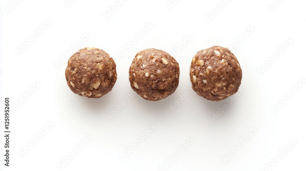 Three peanut butter chocolate energy bites on white background Three peanut butter chocolate energy bites on white background