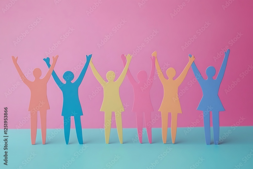 Happy Diverse Paper People Celebrating Togetherness Happy Diverse Paper People Celebrating Togetherness
