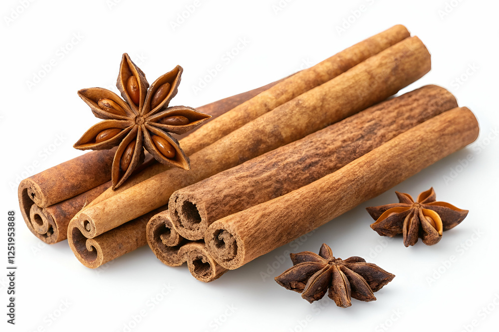 Cinnamon Sticks And Star Anise On White Background Cinnamon Sticks And Star Anise On White Background