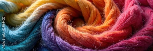 Soft woven fabric swirls around a natural fiber bundle, mohair, fibers photo