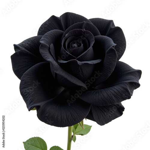 Close-up of a single, dark black rose, isolated on a cutout background. photo