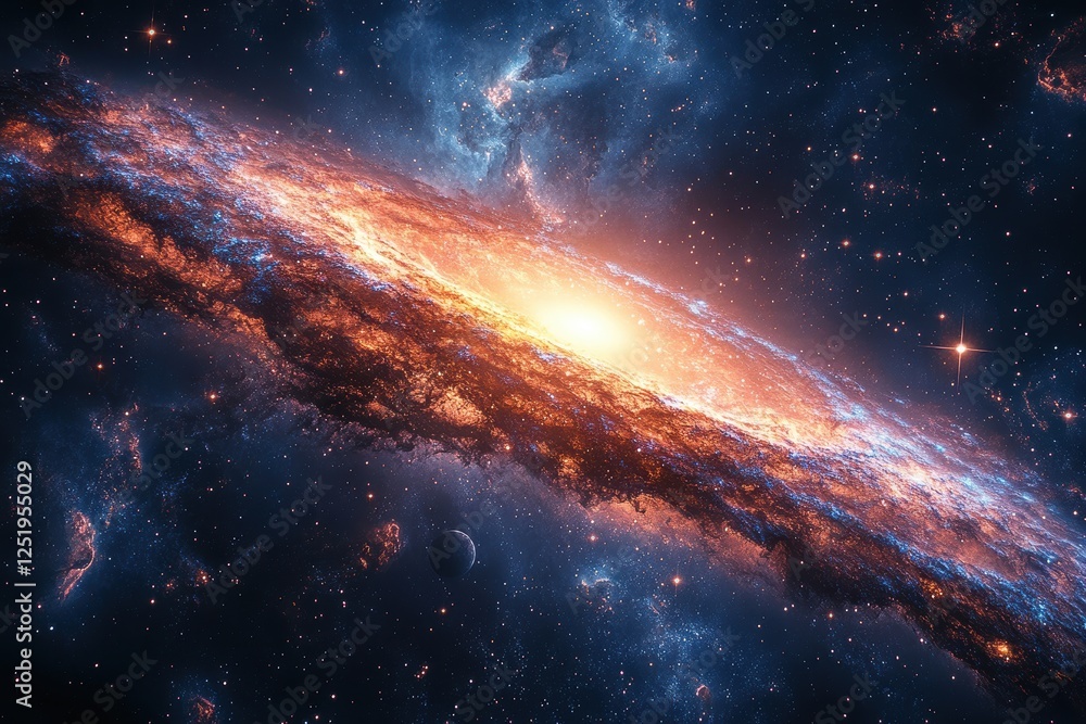 Fototapeta premium A vibrant galaxy with swirling stars and cosmic dust in deep space.