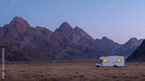 Campervan sunset desert mountainscape travel adventure