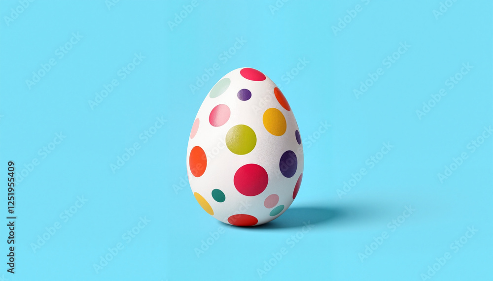 Vibrant Easter egg with polka dots against a blue backdrop, joyfulness