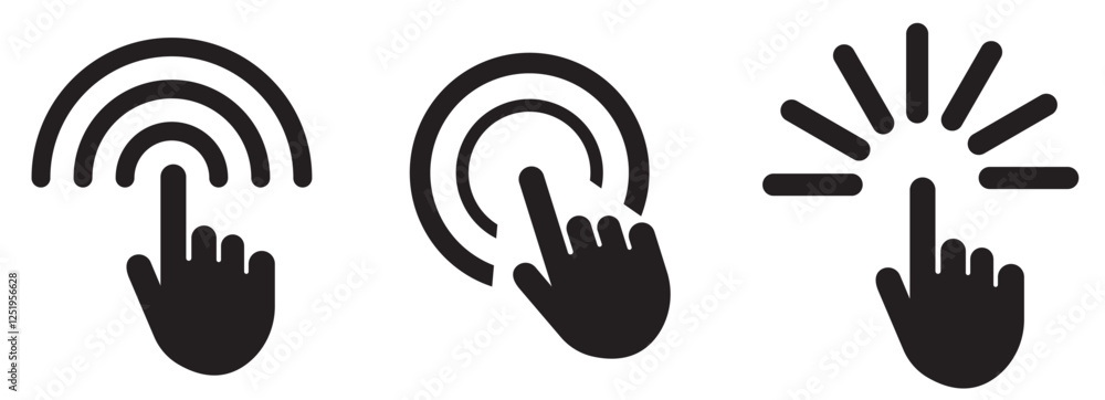 Fototapeta premium Pointer cursor сomputer mouse icon. Clicking cursor, pointing hand clicks icons. Click cursor.