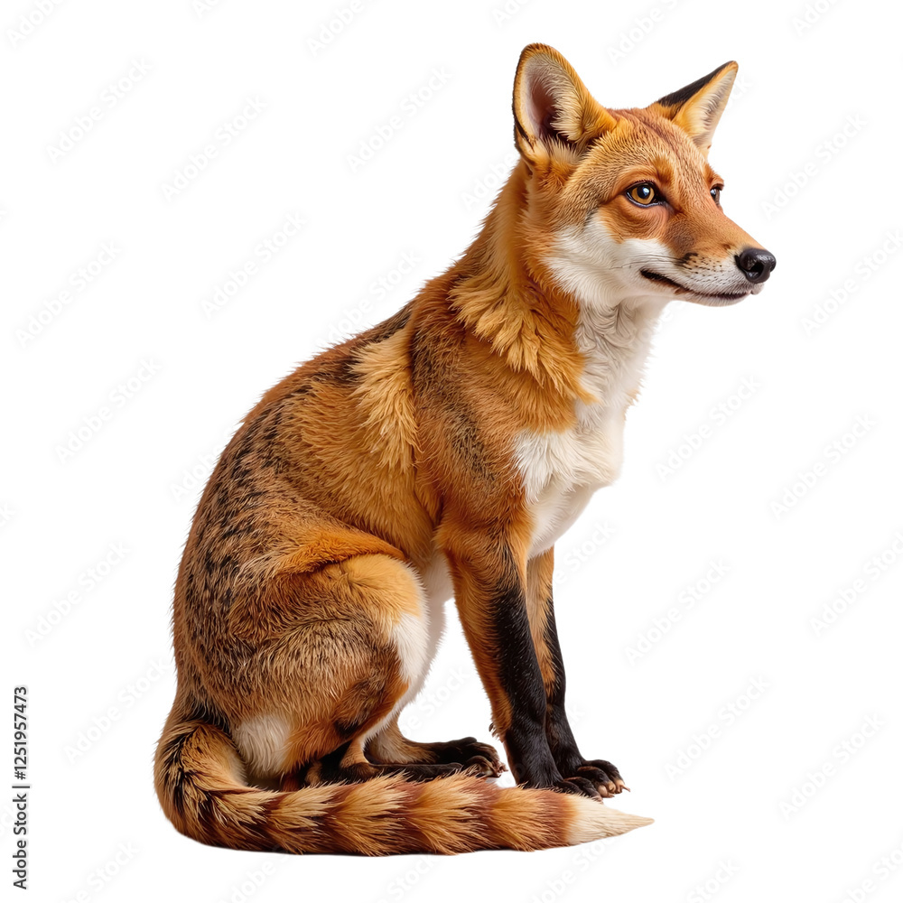 Fototapeta premium Closeup portrait of a red fox sitting against a cut out background.