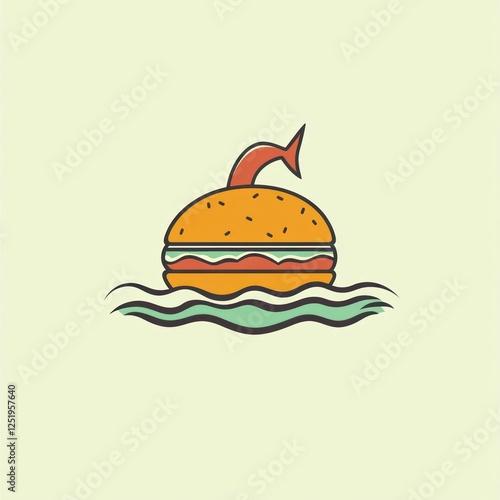Floating burger logo, creative food design, use as restaurant logo