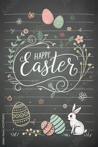 Happy Easter Card with Calligraphic Lettering 