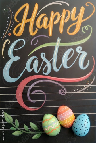 Happy Easter Card with Calligraphic Lettering 