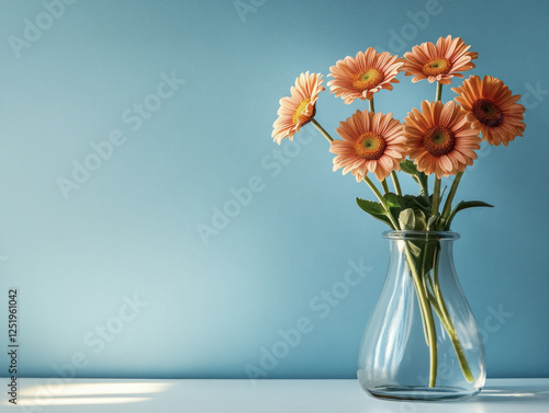 Wallpaper Mural Orange gerbera flowers in a glass vase against blue background Torontodigital.ca