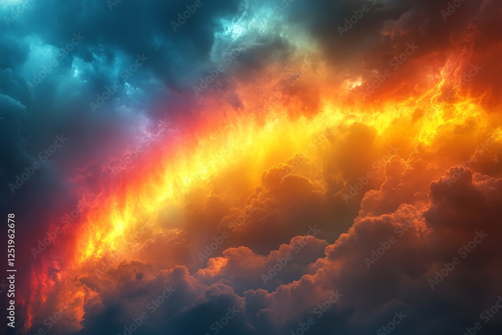 Fototapeta premium Radiant Rainbow Amidst Dramatic Storm Clouds: A Captivating Contrast of Nature's Beauty