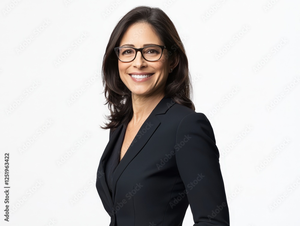 Portrait of a beautiful smiling businesswoman in a suit wearing glasses isolated on white background Portrait of a beautiful smiling businesswoman in a suit wearing glasses isolated on white background